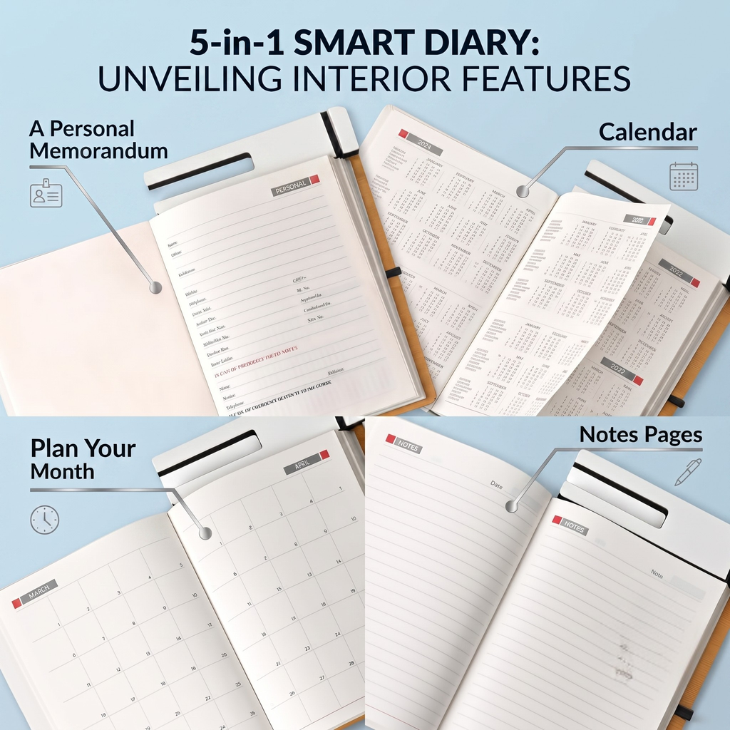 Wooden White Board Diary with Marker | 200 Pages Notebook with Wooden Base, Mobile Stand & Pen Holder | Desk Planner for Office, Study & Home Use