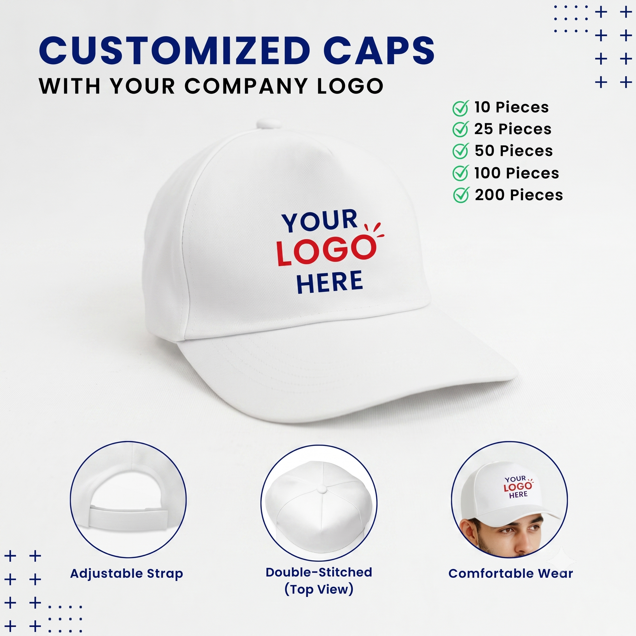 White Customized Caps | Customized With Your Company Logo (Matty Fabric)