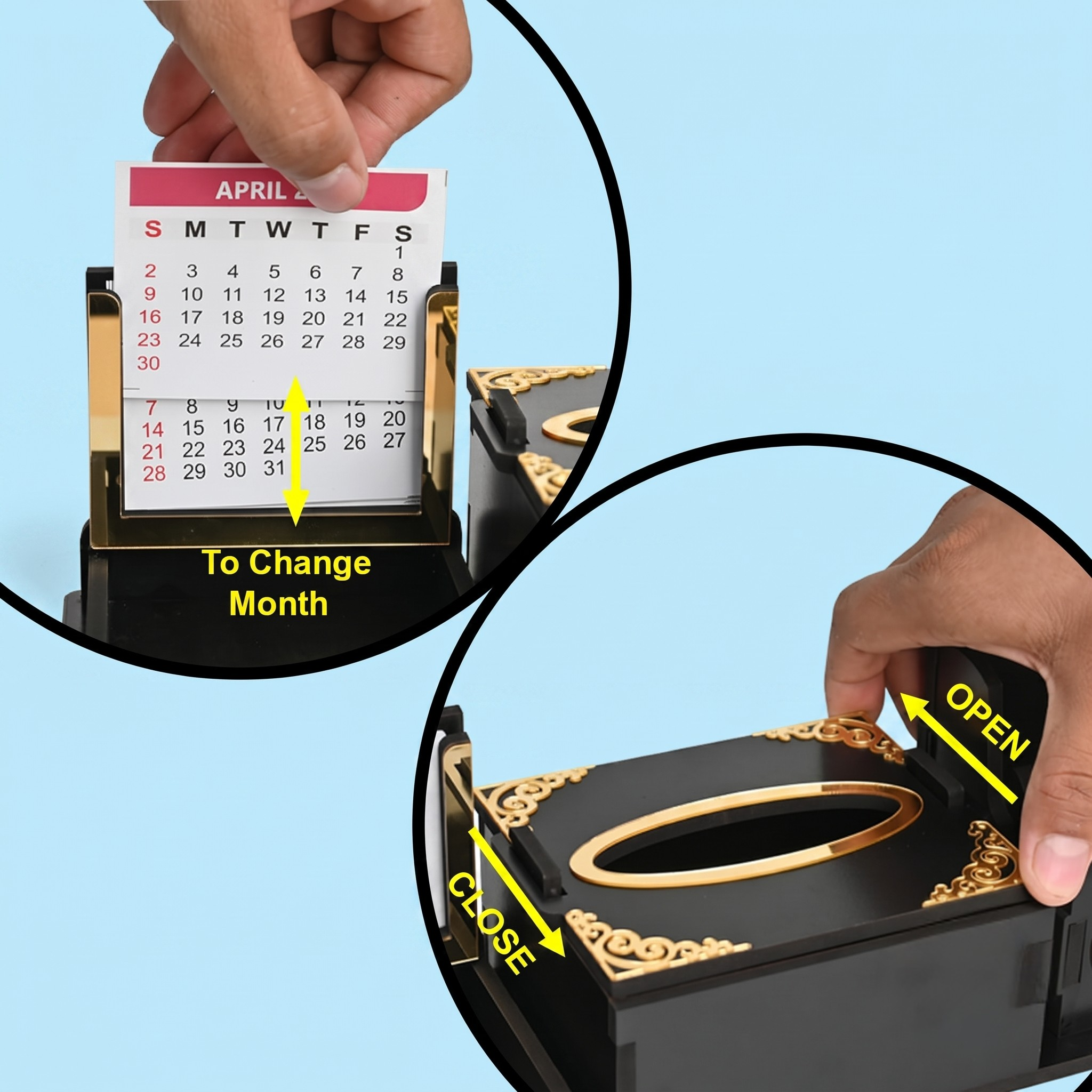 7 in 1 Desk Organizer with Table Calendar Office Table Accessories 2026 Calendar with tissue box holder & remote holder wooden pen stand (Premium finish & Free Tissue Paper)