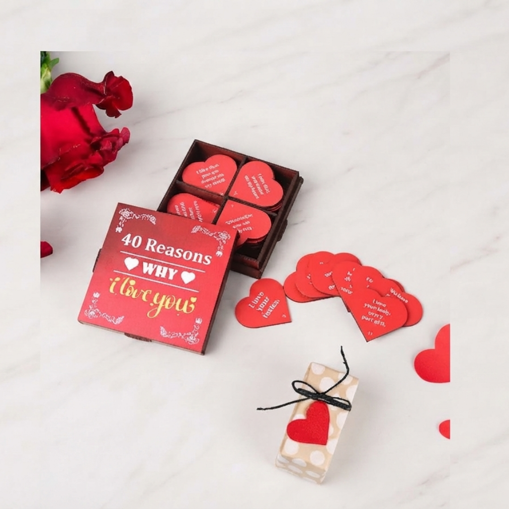 40 Reasons Why I Love You Gift – Wooden Love Message Box for Couples | Romantic Anniversary, Valentine’s Day, Birthday Gift for Him & Her (Colorful)