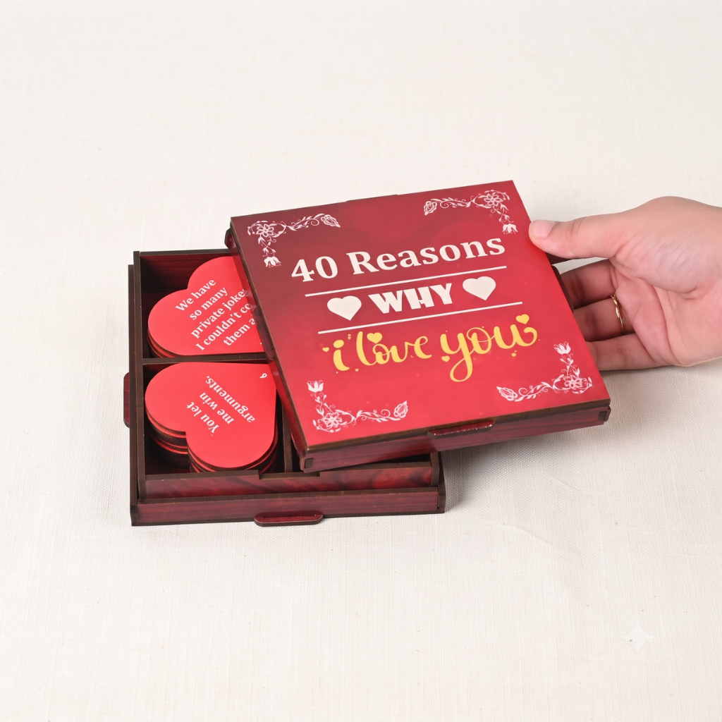 40 Reasons Why I Love You Gift – Wooden Love Message Box for Couples | Romantic Anniversary, Valentine’s Day, Birthday Gift for Him & Her (Colorful)