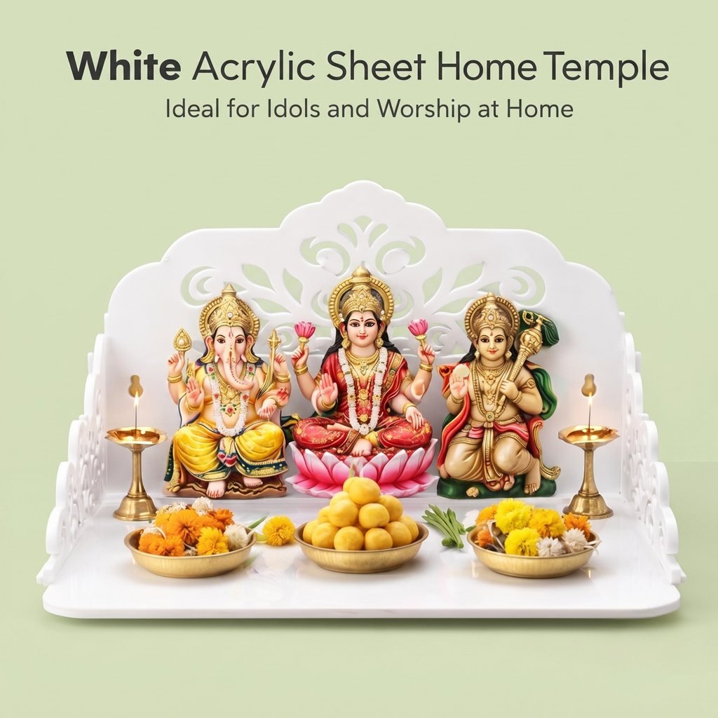 Acrylic Pooja Mandir for Home Wall | Small Temple for Office & Room | Indian Acrylic Temple for Table or Shelf | Compact DIY Mandir | 12x9x6 Inch | Classic Design