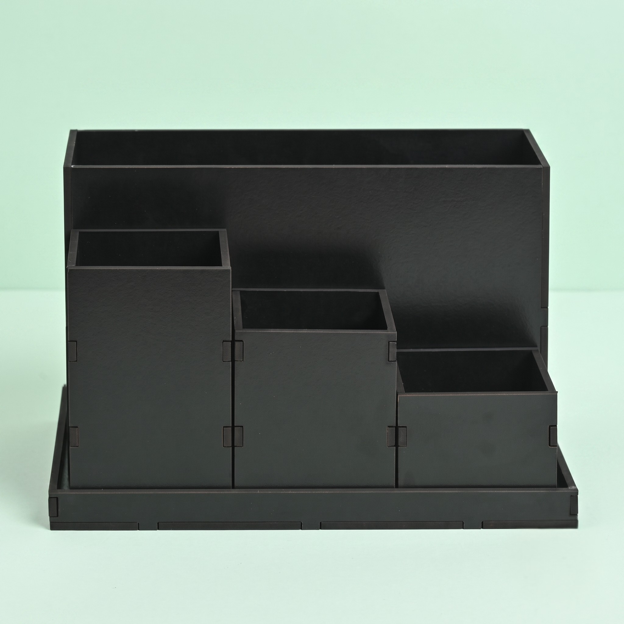 Desk Organizer with Clock stylish table organizer for office desk 4 compartments with proper storage box for all stationary items, unique corporate gifts (Wood)