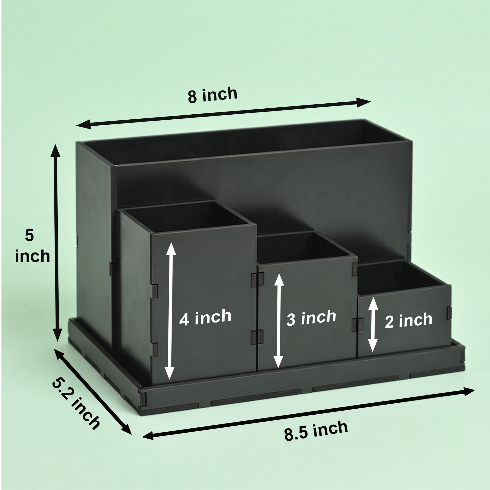 Desk Organizer with Clock stylish table organizer for office desk 4 compartments with proper storage box for all stationary items, unique corporate gifts (Wood)