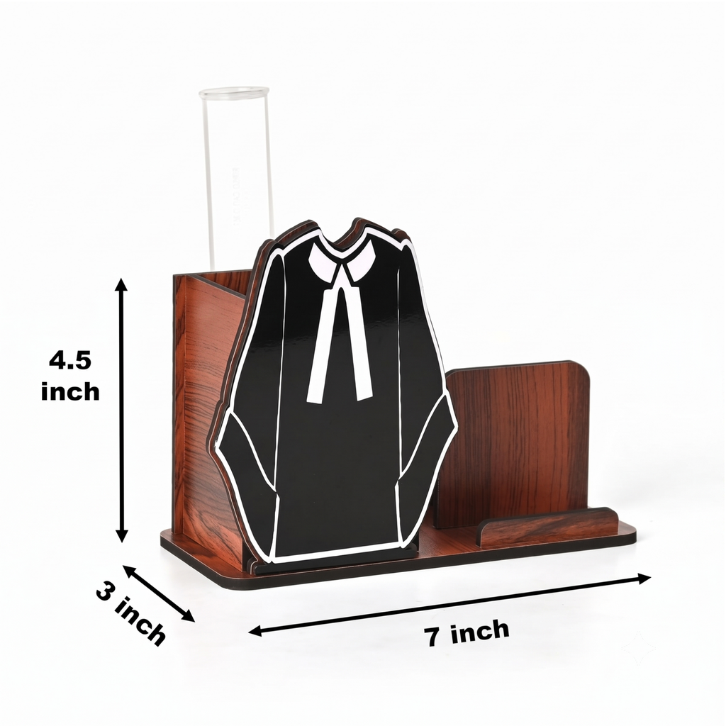 Advocate-Themed Wooden Desk Organizer | Mobile Stand, Pen Holder, Visiting Card Slot & Test Tube Planter | Gift for Lawyers