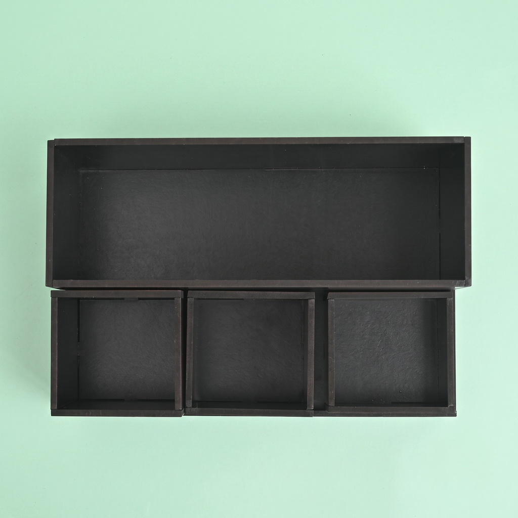 Desk Organizer with Clock stylish table organizer for office desk 4 compartments with proper storage box for all stationary items, unique corporate gifts (Wood)