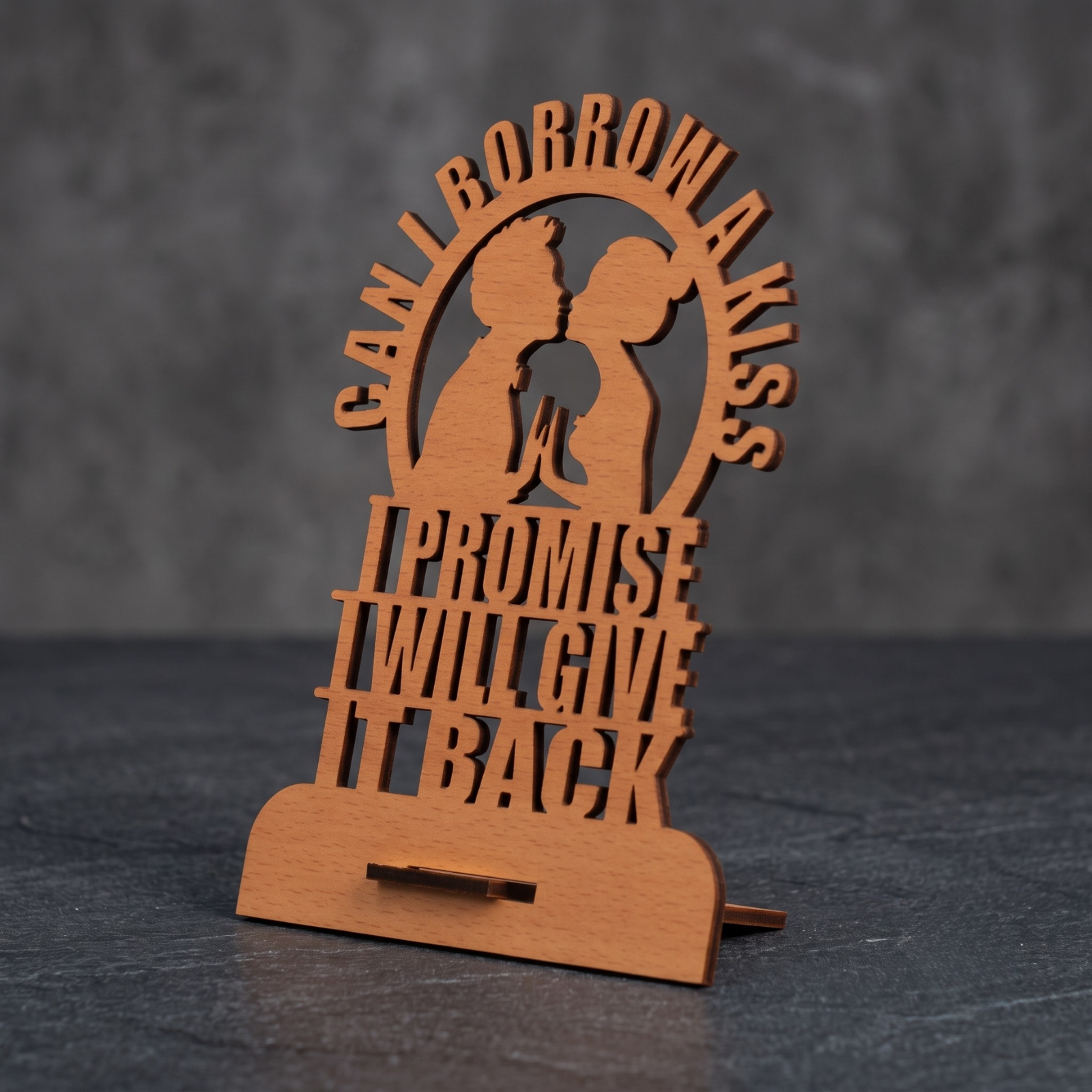 Can I Borrow A Kiss Wooden Tabletop Cutout | Romantic Love Gift | Anniversary, Wedding Day Décor | Couple Gift | Wooden Desk & Home Decoration (8x6inch)