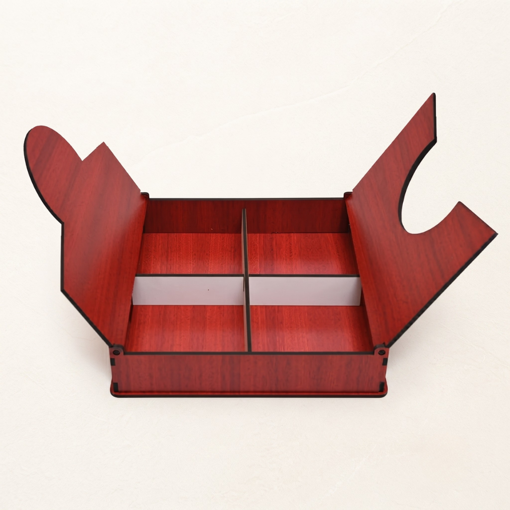 wooden box for gift hamper empty box for gift packaging designer decorative box square shape love theme best for chocolates dry fruits (red and white, 8 x 8 x 2 inches)