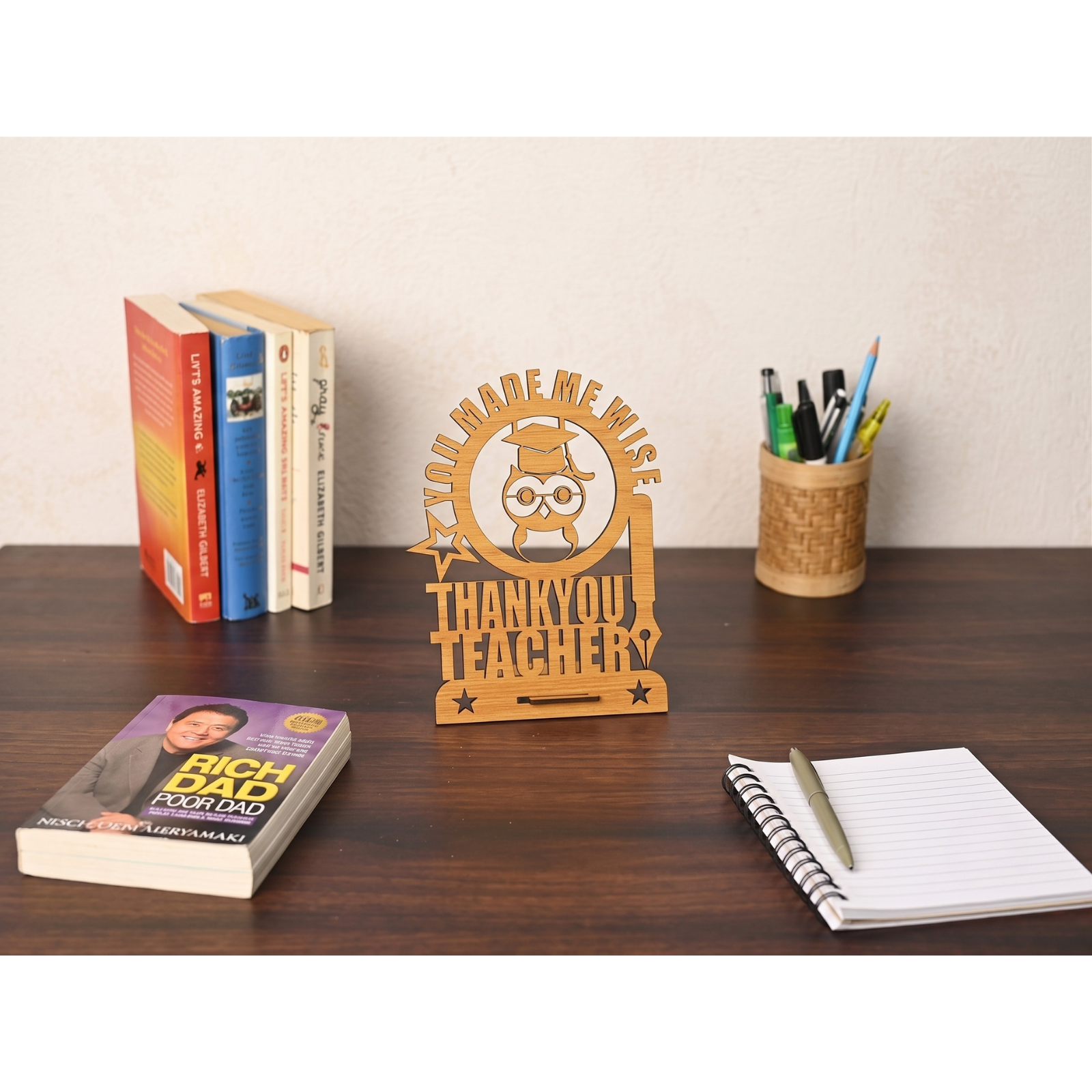 Wooden Decorative Table Top for Teacher's Day - Unique Thankyou Gift (Bamboo Texture Big Size Eco-Friendly)