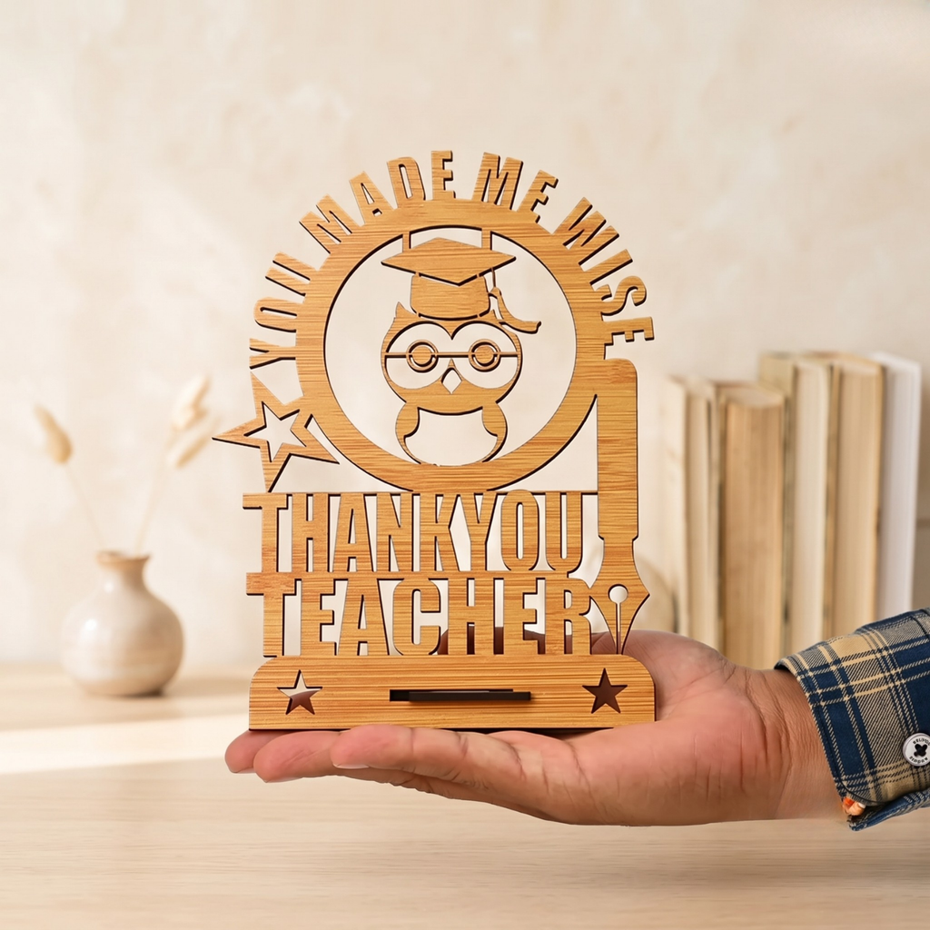 Wooden Decorative Table Top for Teacher's Day - Unique Thankyou Gift (Bamboo Texture Big Size Eco-Friendly)