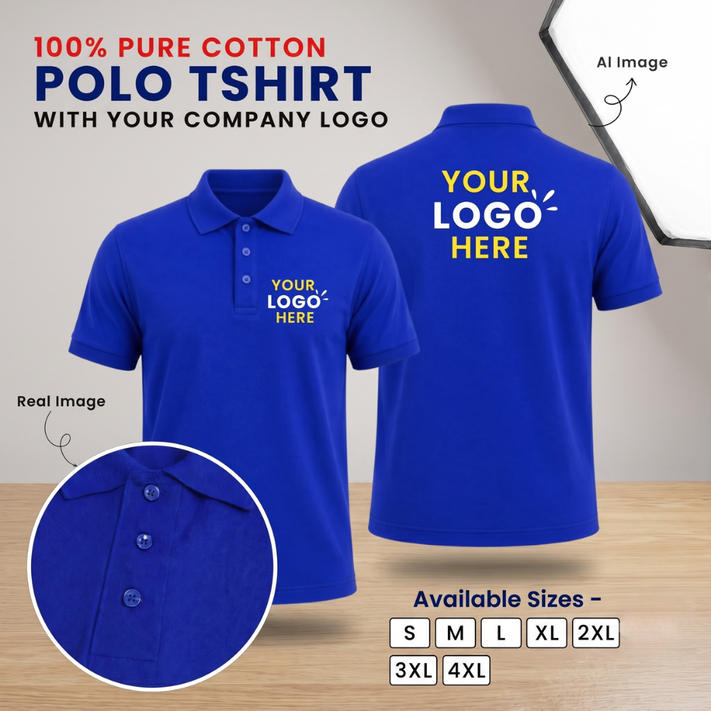 Customized 100% Pure Cotton Polo T-Shirt With Your Company Logo | Order Logo Printed Tees