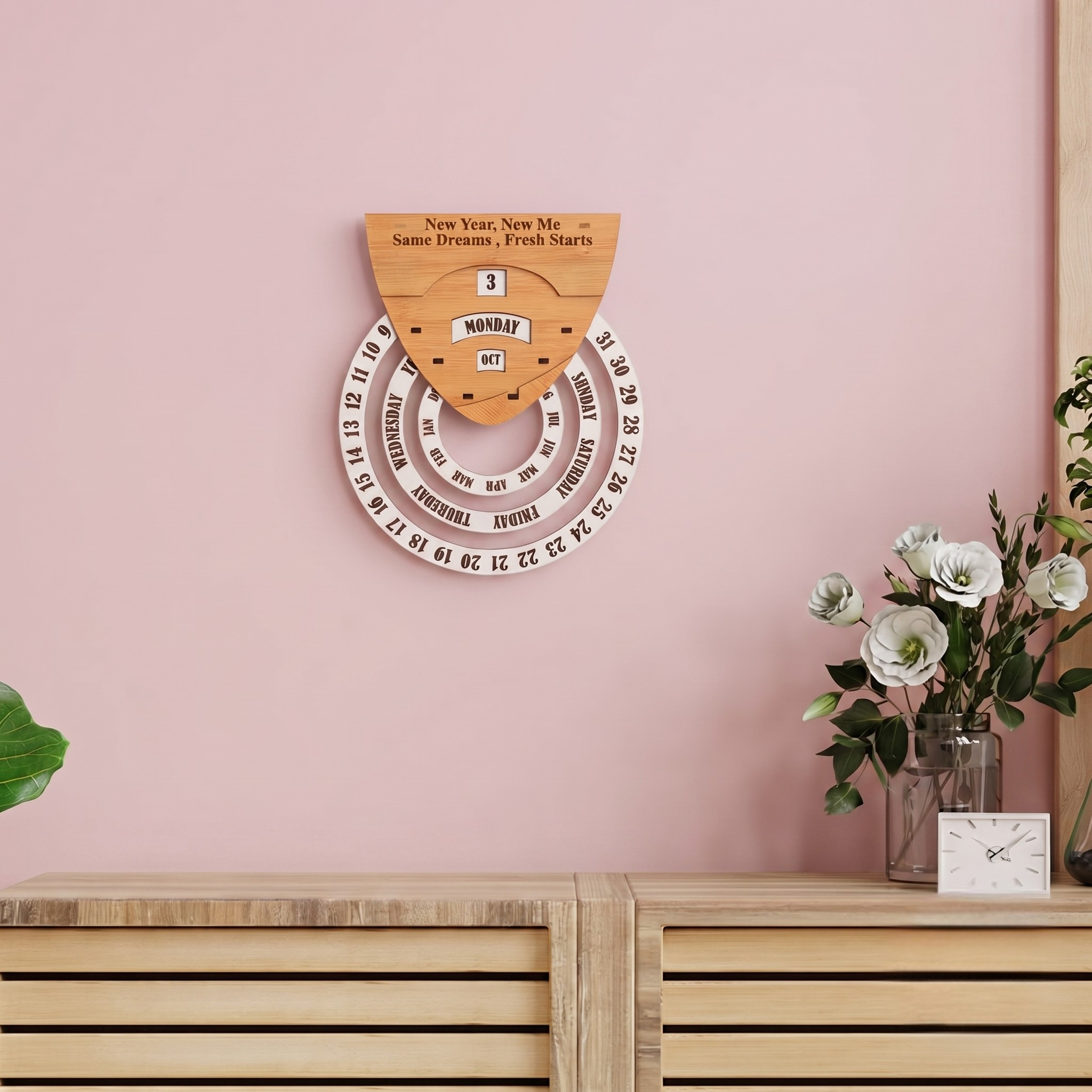 Calendar 2026 Wall Hanging Perpetual Calendar Wooden Circular Round Shape Calendar For Infinite Lifetime Best For Wall Decor And New Year Gifts (Bamboo - Eco Friendly)