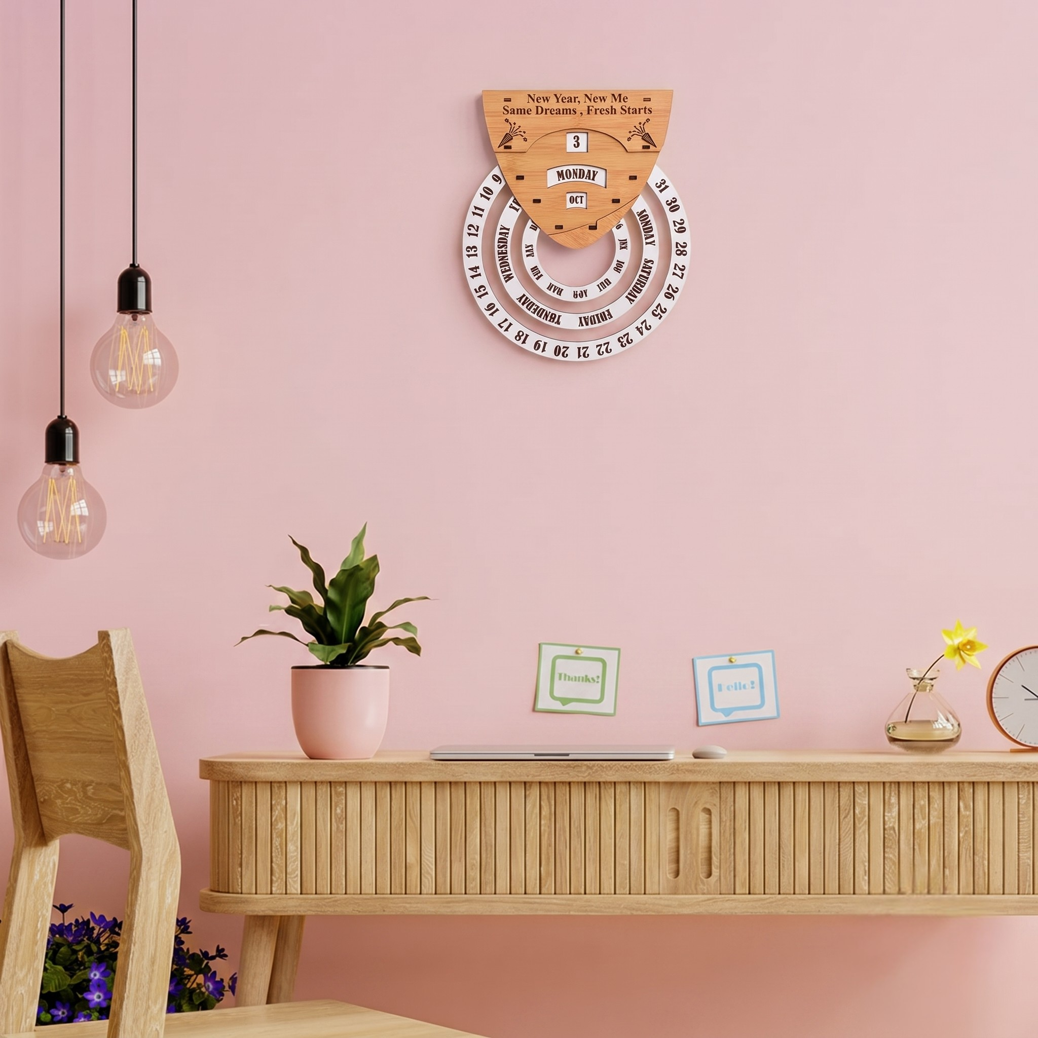 Calendar 2026 Wall Hanging Perpetual Calendar Wooden Circular Round Shape Calendar For Infinite Lifetime Best For Wall Decor And New Year Gifts (Bamboo - Eco Friendly)