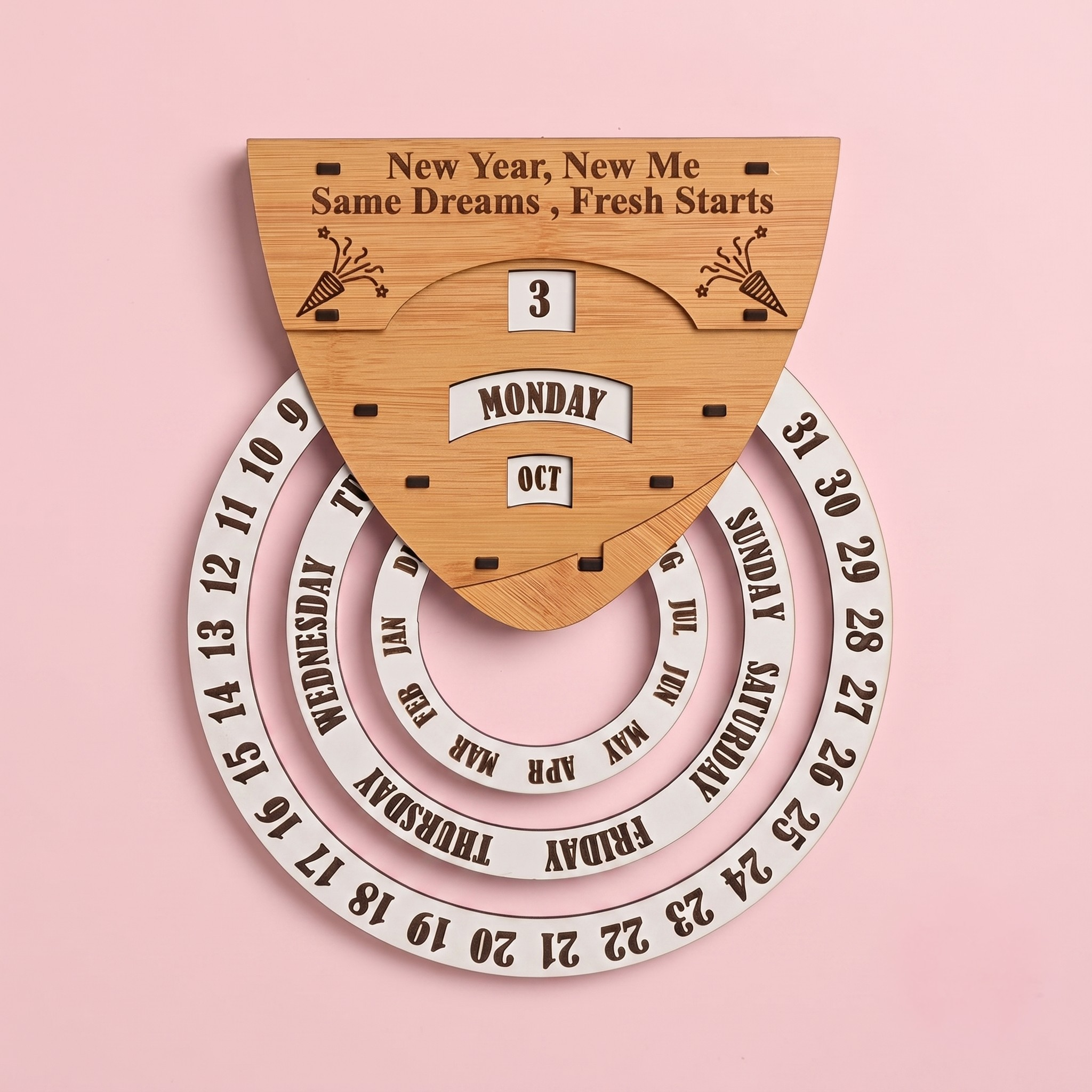 Calendar 2026 Wall Hanging Perpetual Calendar Wooden Circular Round Shape Calendar For Infinite Lifetime Best For Wall Decor And New Year Gifts (Bamboo - Eco Friendly)