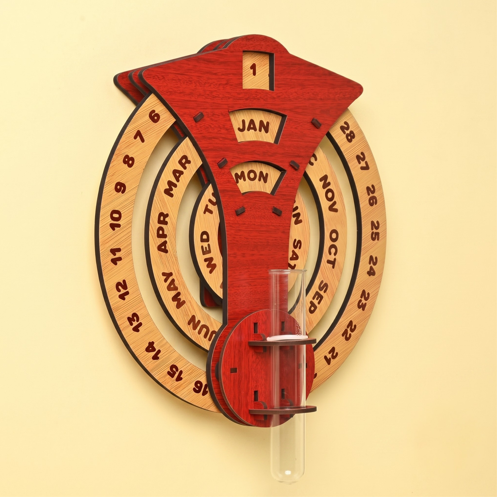 Calendar 2026 Wall Hanging Perpetual Calendar with Planter Wooden Circular Round Shape Calendar for Infinite Lifetime Best for Wall Decor and New Year Gifts (Dark Wood)