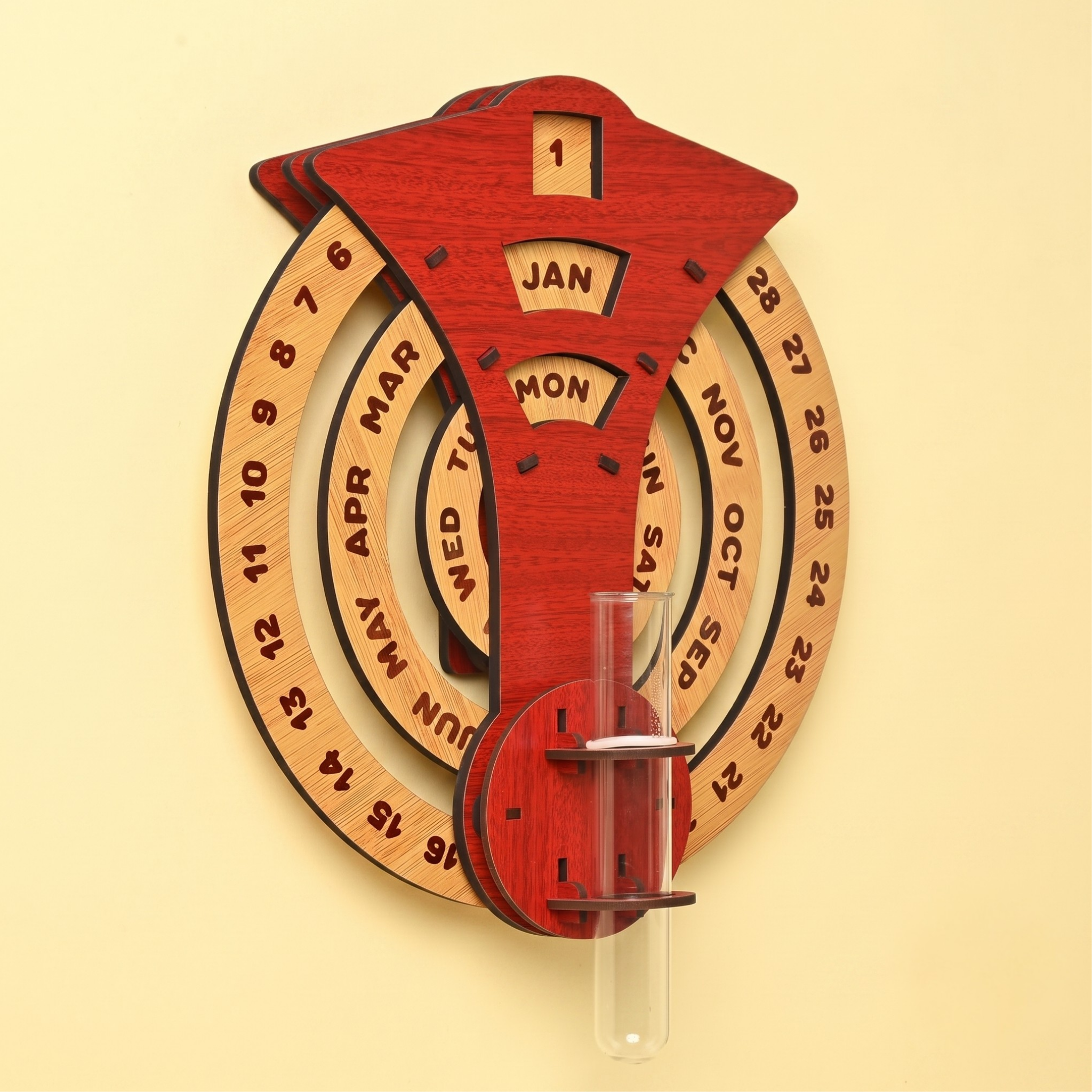 Calendar 2026 Wall Hanging Perpetual Calendar with Planter Wooden Circular Round Shape Calendar for Infinite Lifetime Best for Wall Decor and New Year Gifts (Dark Wood)