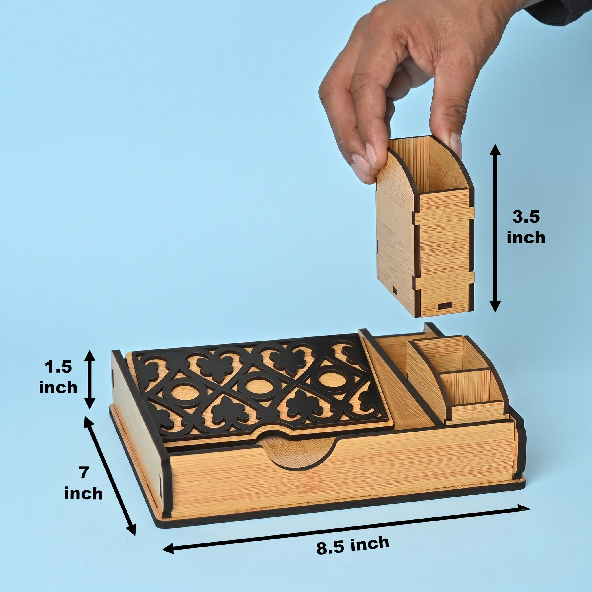 Tissue Paper Holder for Dining Table with Toothpick Holder Designer 5 Compartment Dining Table Accessories for Home Decor and Hotels Wooden Decorative Items for Kitchen(ecofriendly) Dark Wood