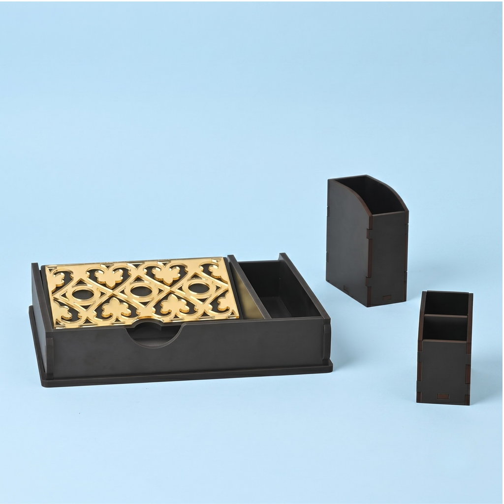 Tissue Paper Holder for Dining Table with Toothpick Holder Designer 5 Compartment Dining Table Accessories for Home Decor and Hotels Wooden Decorative Items for Kitchen(ecofriendly) Dark Wood