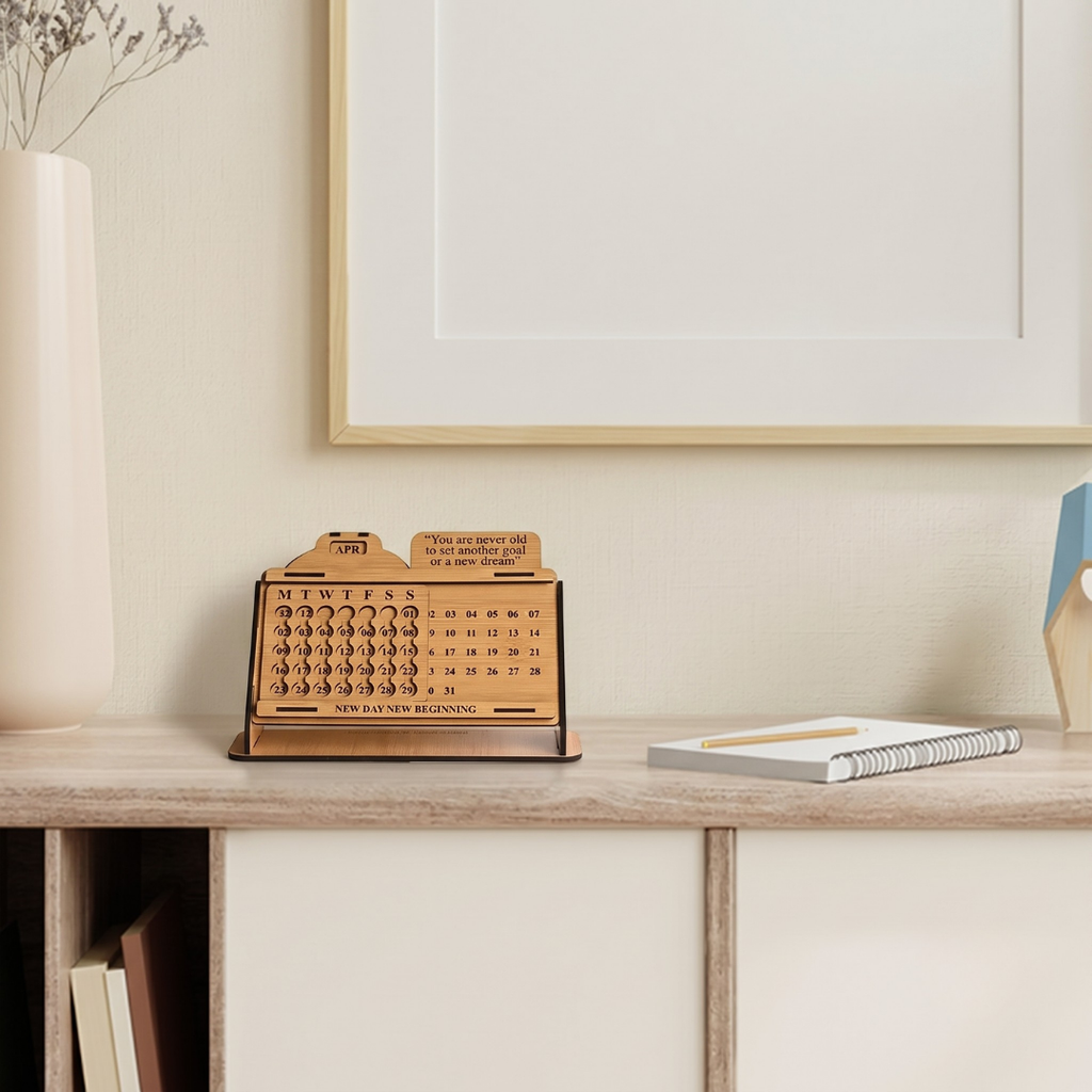 Desk calendar lifetime infinite perpetual table calendar 2025-2026 unique design with motivational quote for office desk decor and new year gifts (bamboo ecofriendly)