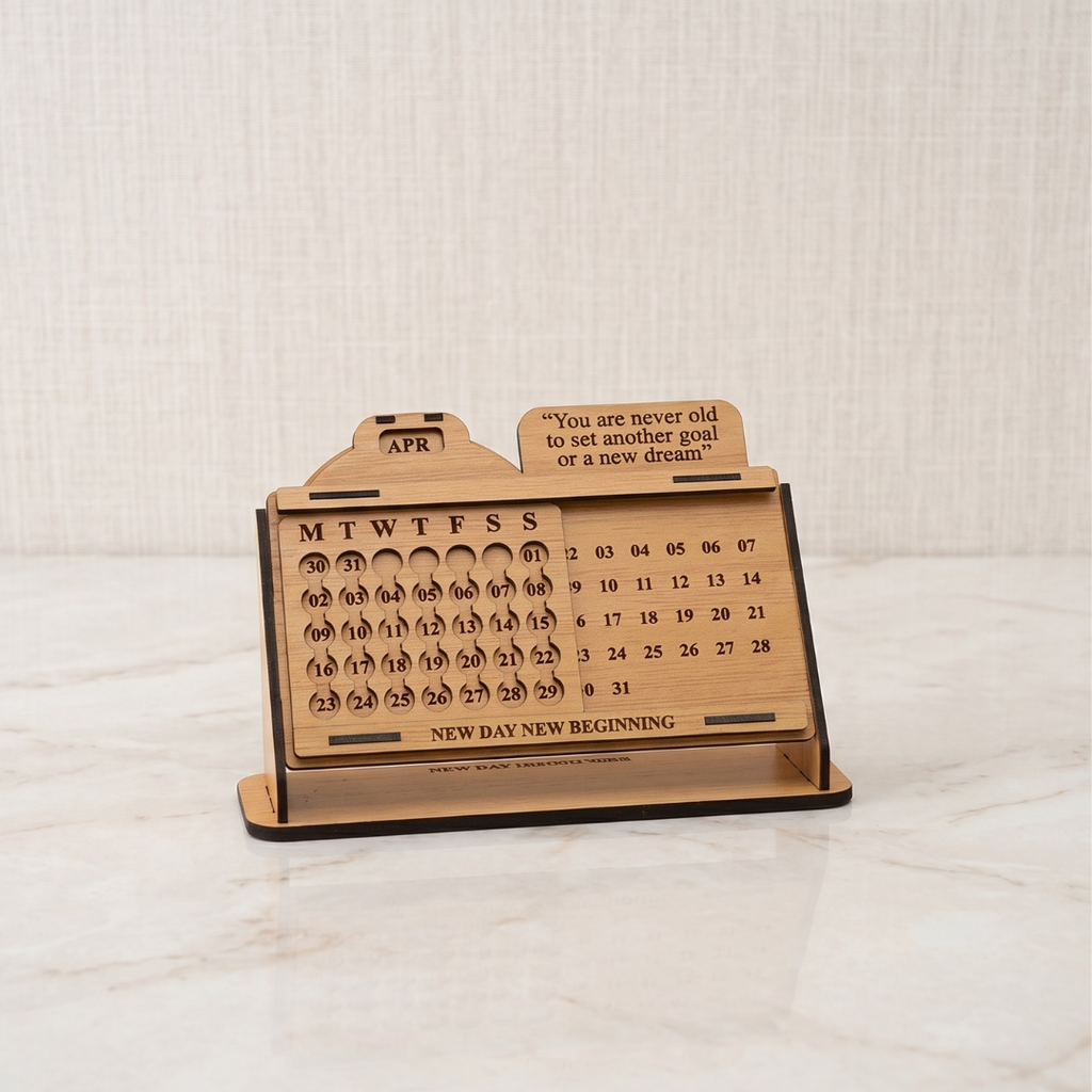 Desk calendar lifetime infinite perpetual table calendar 2025-2026 unique design with motivational quote for office desk decor and new year gifts (bamboo ecofriendly)