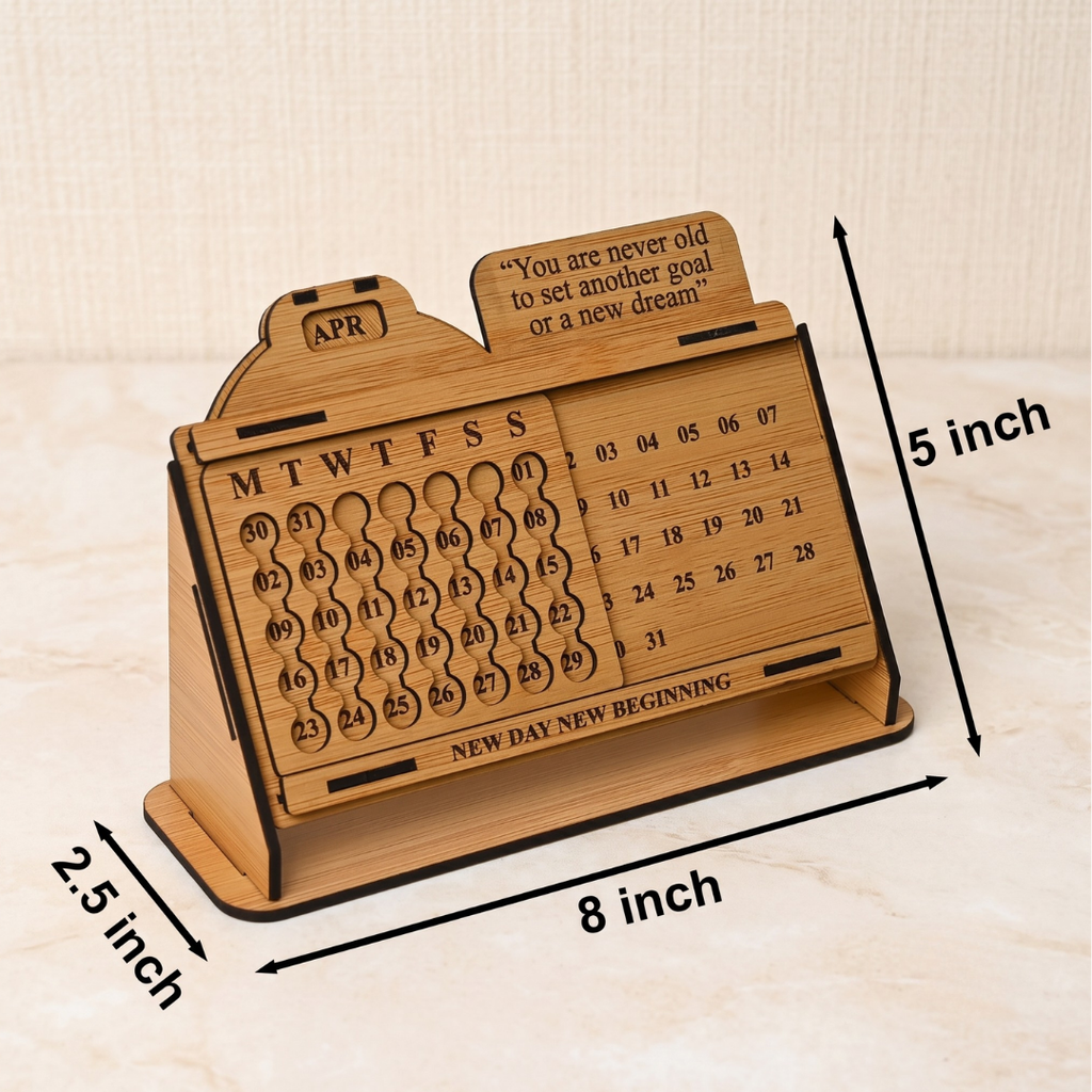Desk calendar lifetime infinite perpetual table calendar 2025-2026 unique design with motivational quote for office desk decor and new year gifts (bamboo ecofriendly)