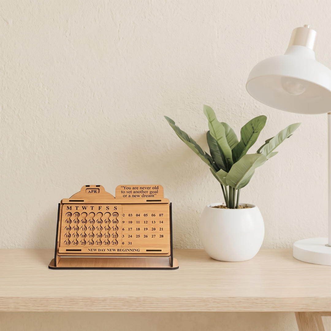 Desk calendar lifetime infinite perpetual table calendar 2025-2026 unique design with motivational quote for office desk decor and new year gifts (bamboo ecofriendly)