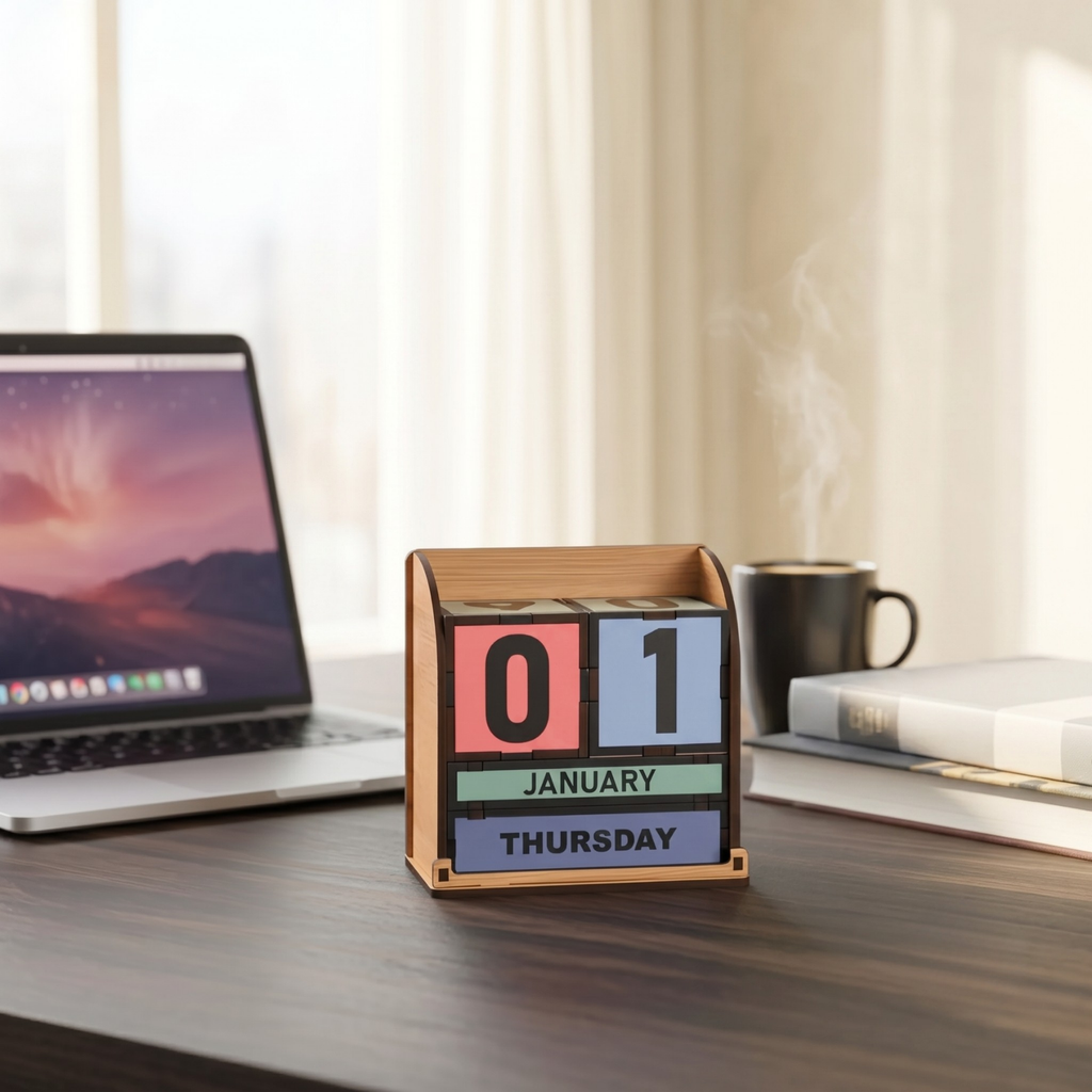 Wooden Perpetual Colorful Cube Calendar 2026 | GKD Table Calendar for Office & Home | Reusable Wooden Block | Ideal New Year Gift & Desk Décor