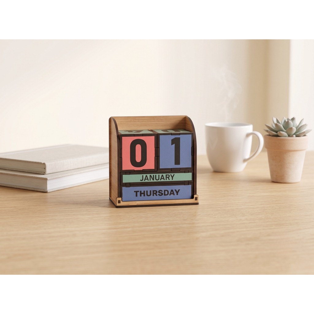 Wooden Perpetual Colorful Cube Calendar 2026 | GKD Table Calendar for Office & Home | Reusable Wooden Block | Ideal New Year Gift & Desk Décor