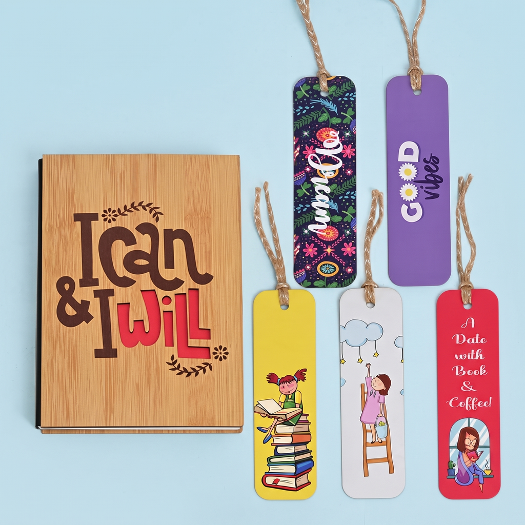 Dairy Notebook with 5 Colorful Bookmarks wooden hard bound cover with motivational message aesthetic diary without date a5 notebook ruled diary(ecofriendly)(190 quality pages) (I Can)