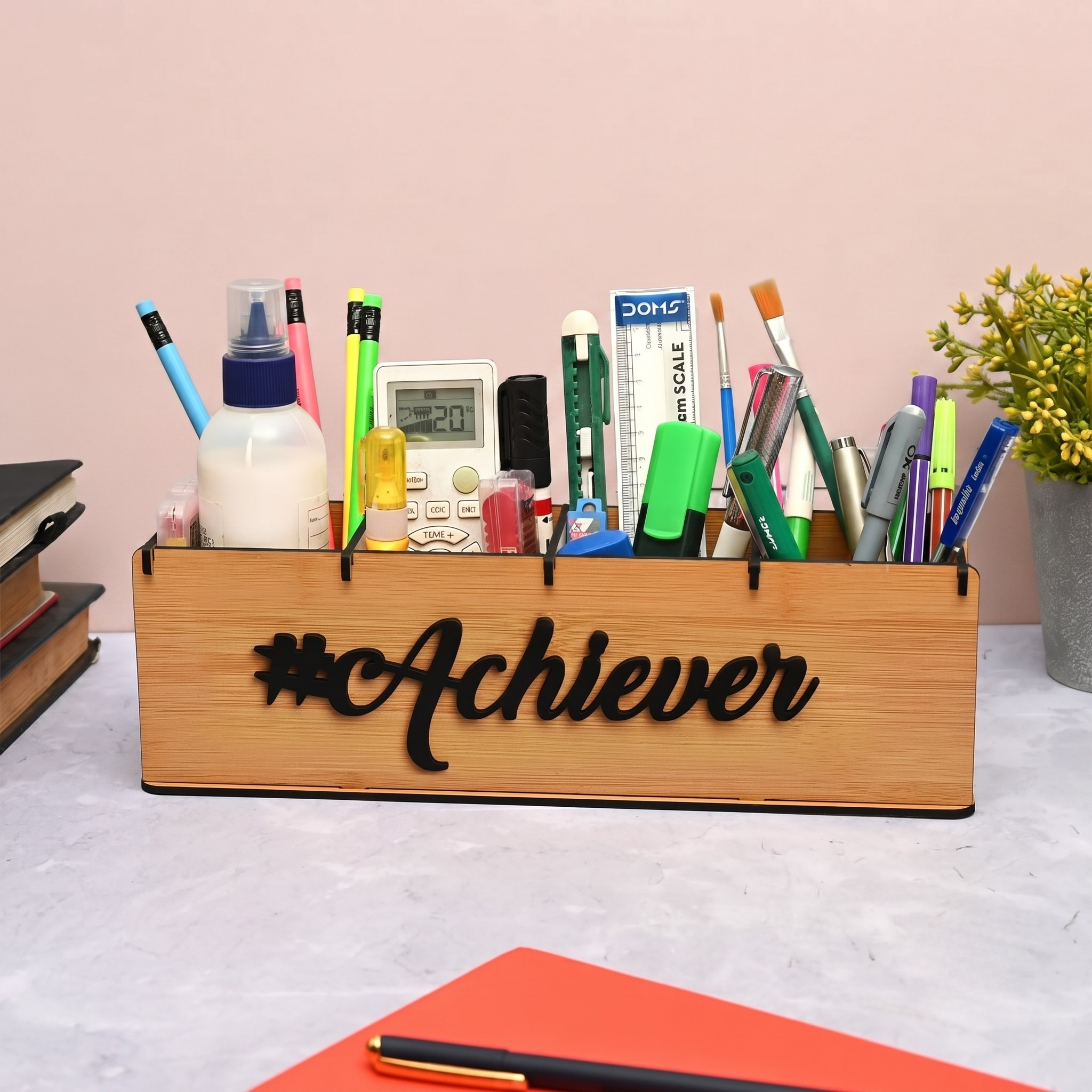 Desk Organizer With Clock & Calendar office Table Accessories 2026 Calendar For office Desk Wooden Pen Stand With Clock/New Year Gift/Eco-Friendly- Black