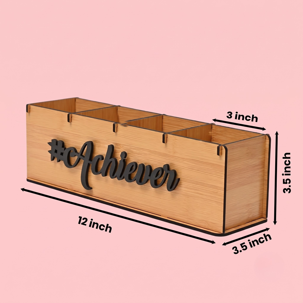Desk Organizer With Clock & Calendar office Table Accessories 2026 Calendar For office Desk Wooden Pen Stand With Clock/New Year Gift/Eco-Friendly- Black