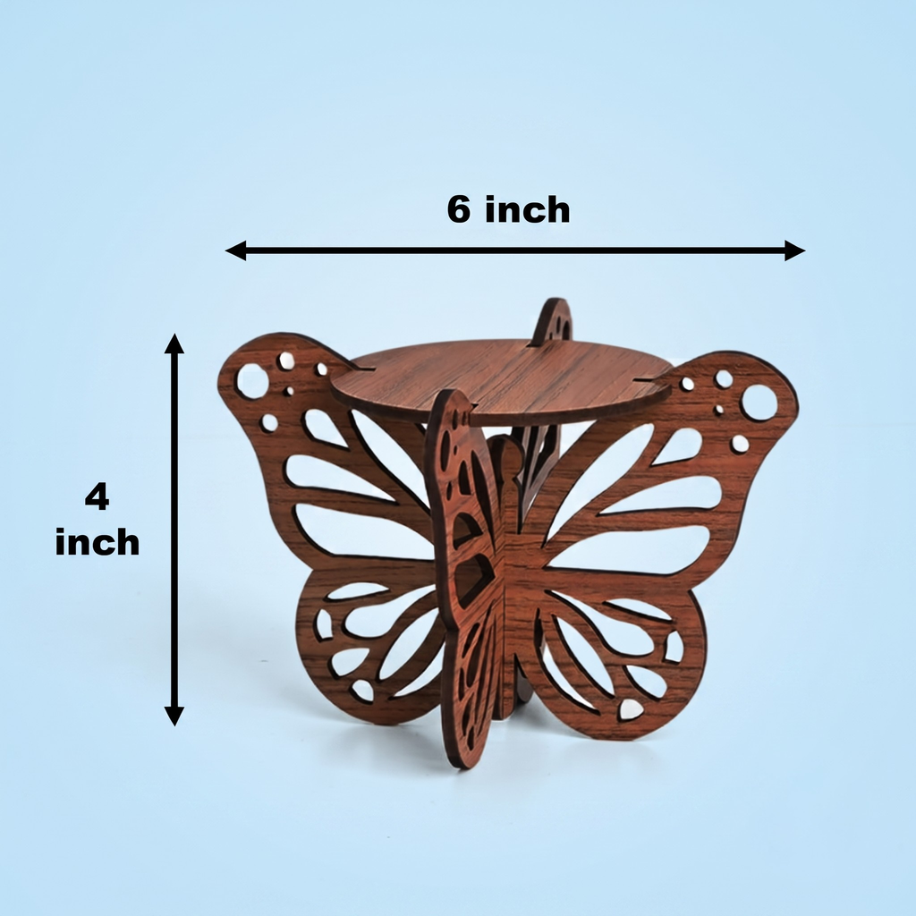 Diya Stand Wooden Butterfly Deepam Stand Handcrafted Diya Set for Pooja Decoration Items Also Candle and Lanterns Decoration Items for Home Decor Mandir and Temple Decor (Dark Wood)