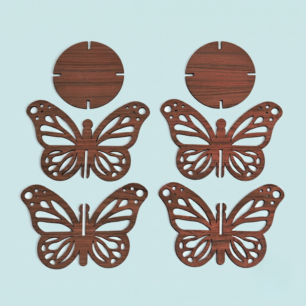 Diya Stand Wooden Butterfly Deepam Stand Handcrafted Diya Set for Pooja Decoration Items Also Candle and Lanterns Decoration Items for Home Decor Mandir and Temple Decor (Dark Wood)