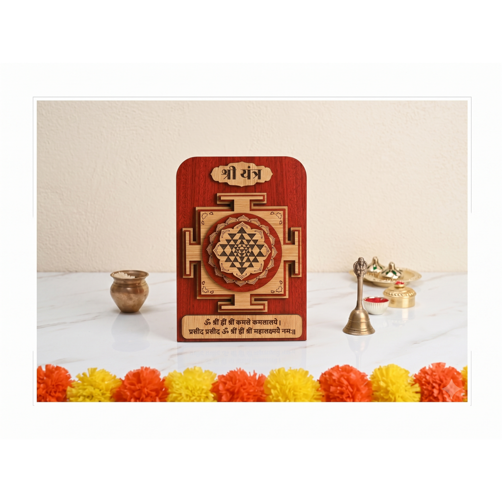 Shree Yantra for Business Growth and Vyapar Vridhi Yantra 3D Tabletop Design Used for Shop Office and Home shri Yantra Brings Good Luck Unique Gift Items (Wooden Multicolor)