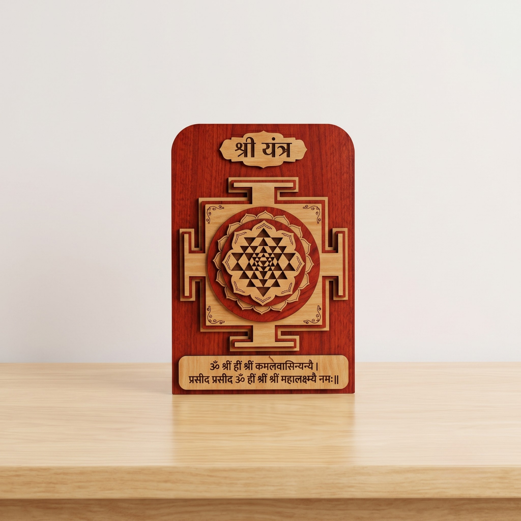 Shree Yantra for Business Growth and Vyapar Vridhi Yantra 3D Tabletop Design Used for Shop Office and Home shri Yantra Brings Good Luck Unique Gift Items (Wooden Multicolor)