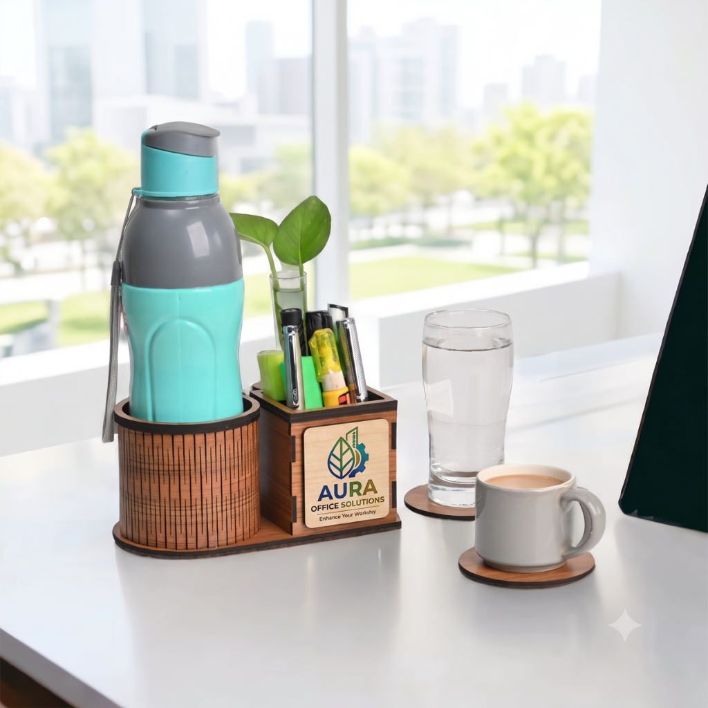 Multifunctional MDF Desk Organizer: Combined Bottle Caddy and Customizable Stationary Stand