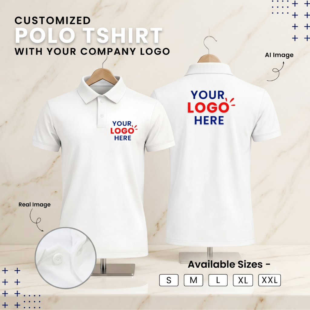 White Sapp Matty Customized Polo T-Shirt With Your Company Logo | Order Logo Printed Tees