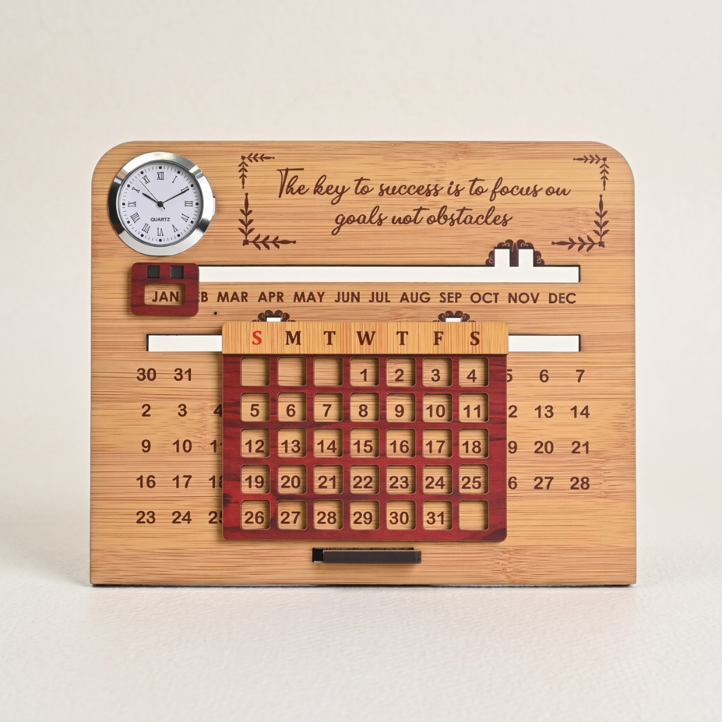 Wooden Lifetime Motivational Quote Desk Calendar | Table Calendar For Office & Home | Eco Friendly