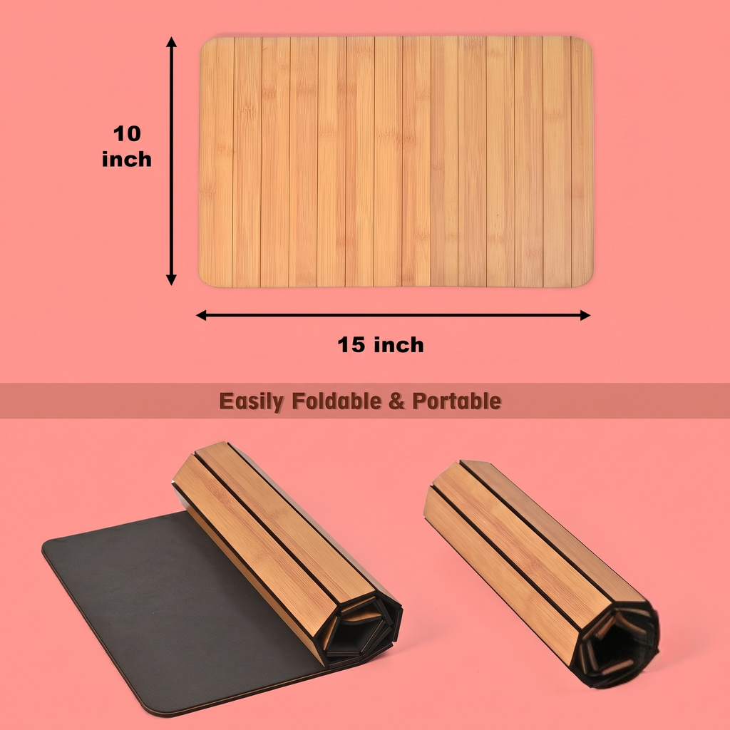 Sofa Armrest Rectangular Tray Table | Bamboo Finish Couch Arm Table | Non-Slip Tray for Remote, Snacks, Coffee | Compact & Foldable | 15x10 Inch | Made in India (Medium)