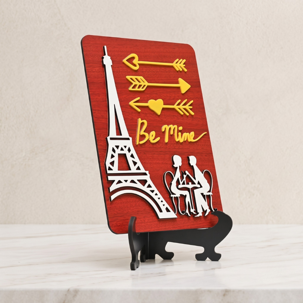 Be Mine Wooden Tabletop Decor – Romantic Paris-Themed Gift for Couples – Eiffel Tower Love Showpiece for Home, Bedroom, or Office (11 x 8 big size with Premium packaging)
