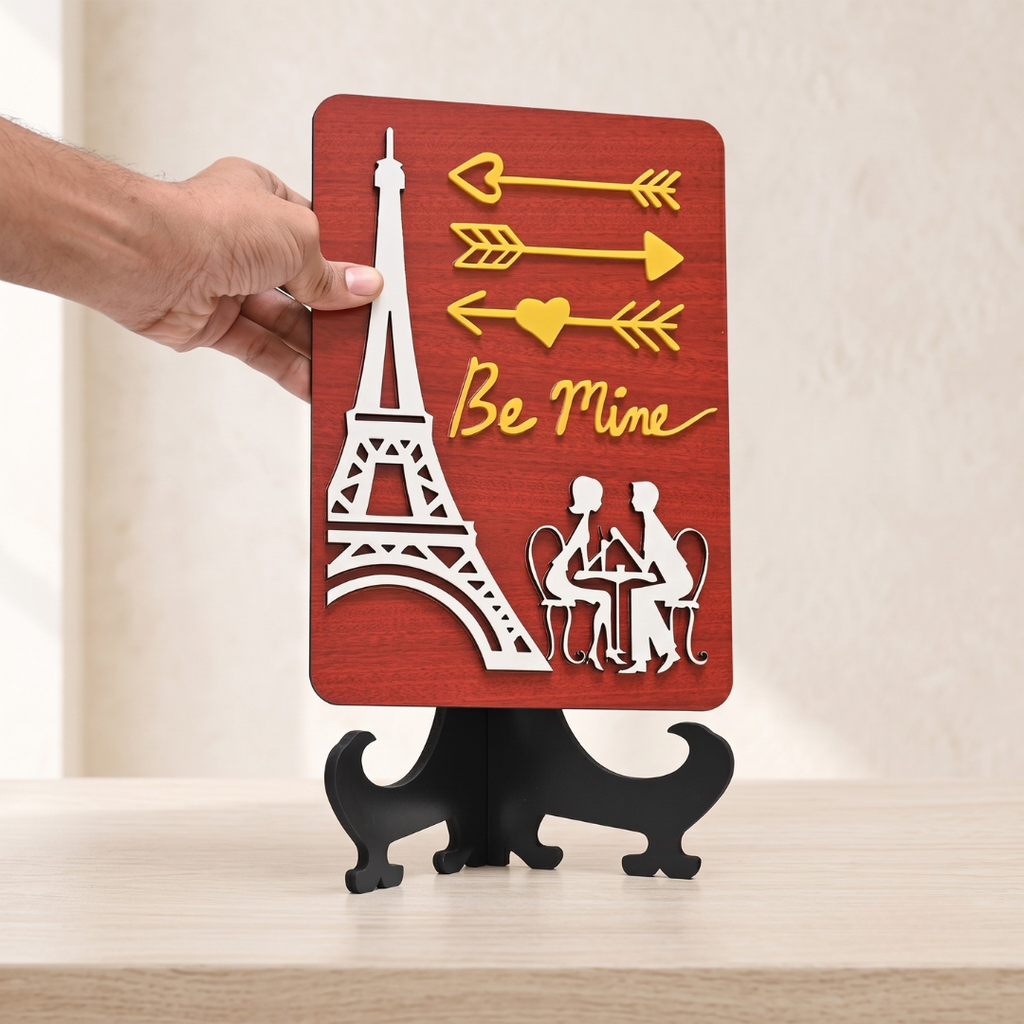 Be Mine Wooden Tabletop Decor – Romantic Paris-Themed Gift for Couples – Eiffel Tower Love Showpiece for Home, Bedroom, or Office (11 x 8 big size with Premium packaging)