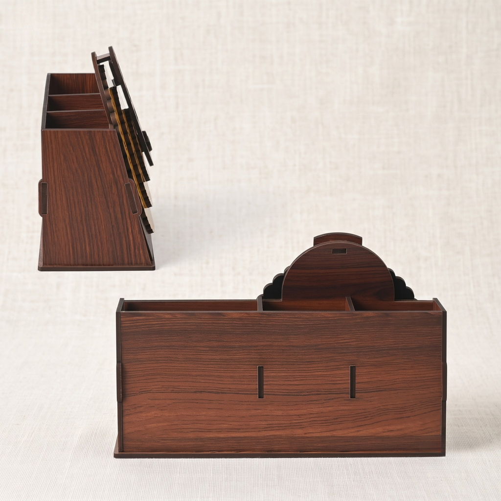 Wooden Desk Organizer with Perpetual Calendar & Photoframe | GKD 3-in-1 Table Organizer for Office & Home | Pen Holder | Eco-Friendly | New Year Gift