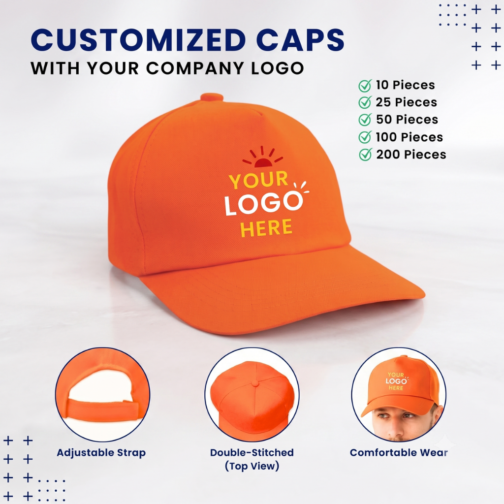 Orange Customized Caps | Customized With Your Company Logo (Matty Fabric)