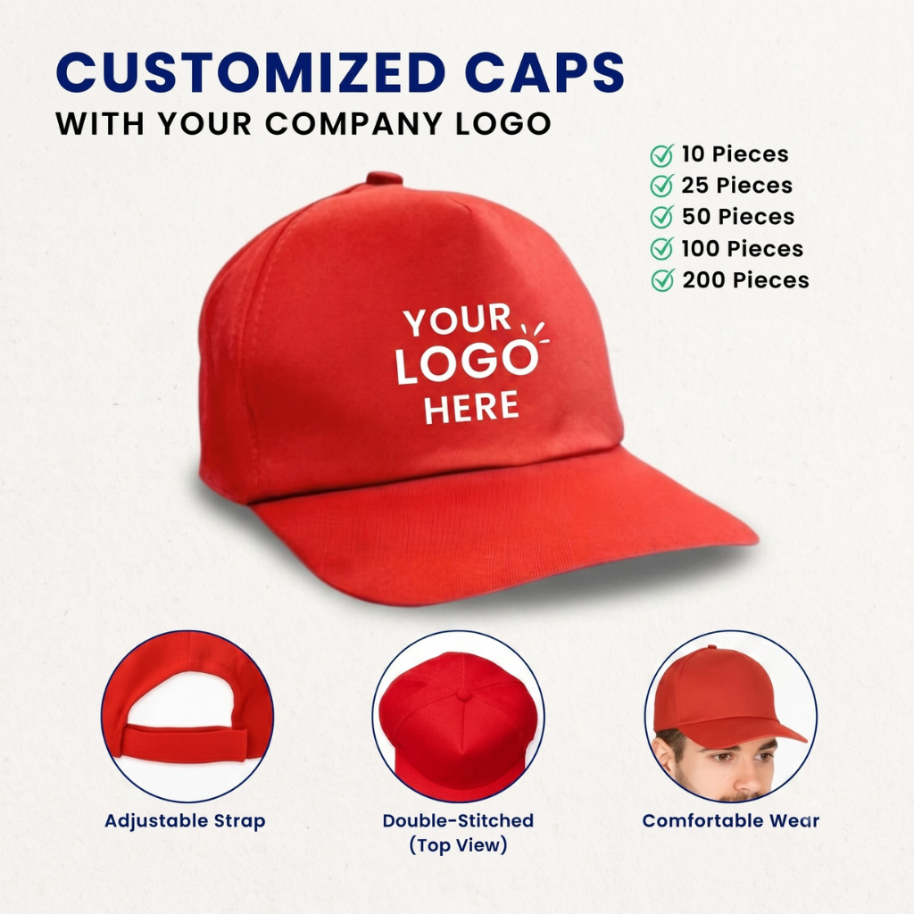 Red Customized Caps | Customized With Your Company Logo (Matty Fabric)