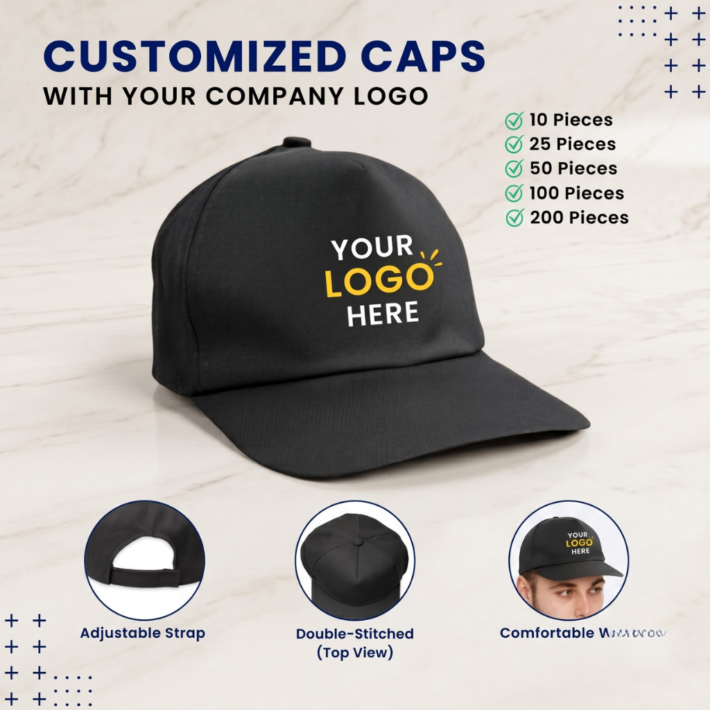 Black Customized Caps | Customized With Your Company Logo (Matty Fabric)