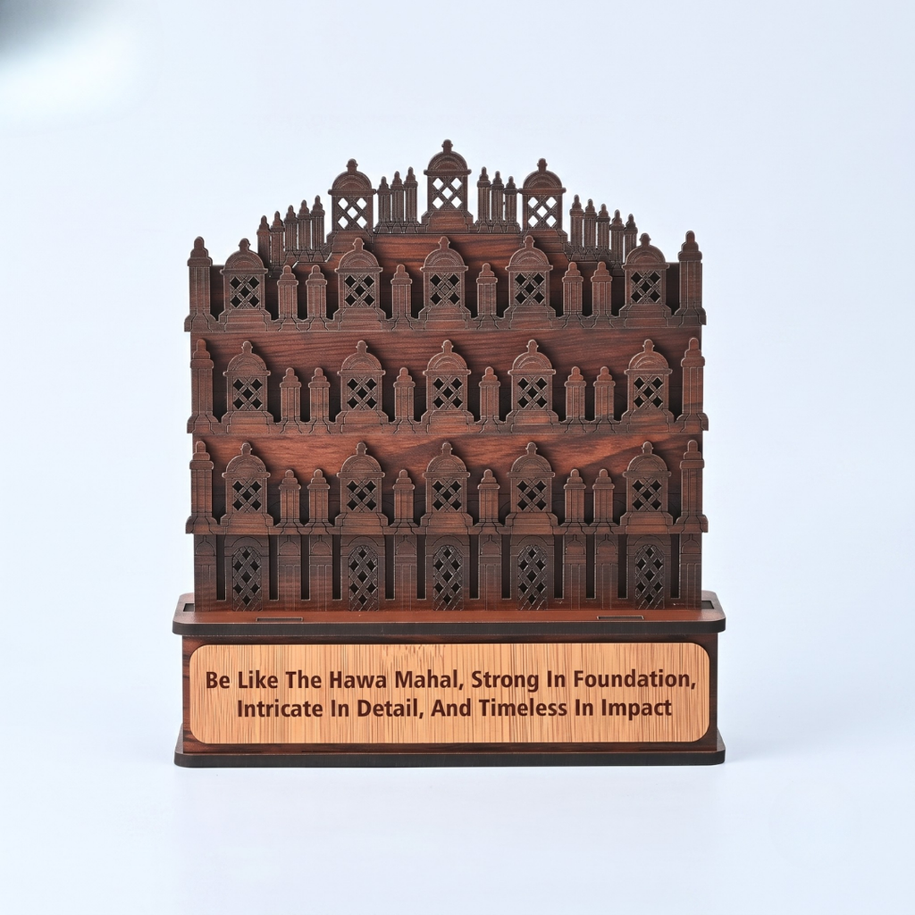Handcrafted Wooden Hawa Mahal Showpiece | Jaipur Rajasthan Souvenir | Home & Office Décor | Rajasthani Miniature Model with Quote | Gift for Art & Architecture Lovers