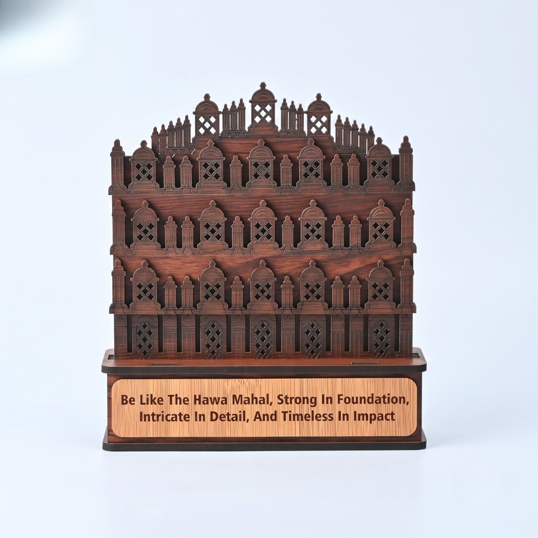 Handcrafted Wooden Hawa Mahal Showpiece | Jaipur Rajasthan Souvenir | Home & Office Décor | Rajasthani Miniature Model with Quote | Gift for Art & Architecture Lovers