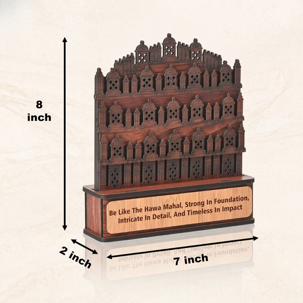 Handcrafted Wooden Hawa Mahal Showpiece | Jaipur Rajasthan Souvenir | Home & Office Décor | Rajasthani Miniature Model with Quote | Gift for Art & Architecture Lovers