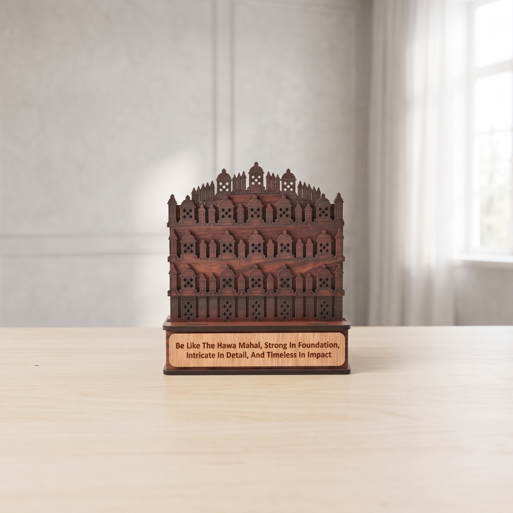 Handcrafted Wooden Hawa Mahal Showpiece | Jaipur Rajasthan Souvenir | Home & Office Décor | Rajasthani Miniature Model with Quote | Gift for Art & Architecture Lovers