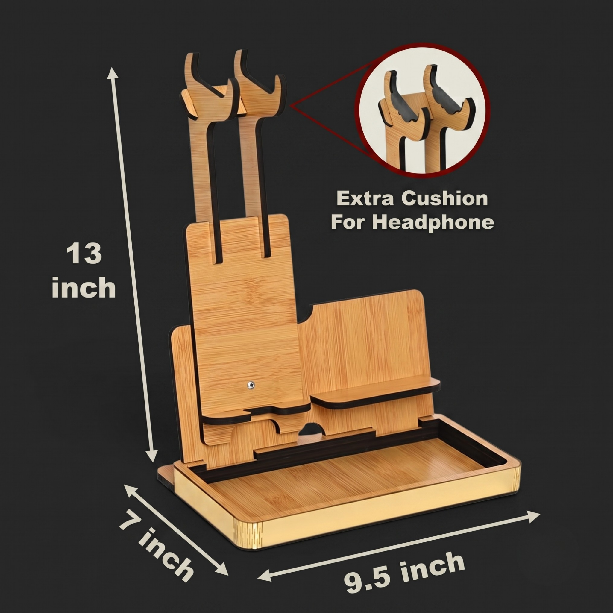 Headphone Stand for Desk Wooden Headphone Holder for Gamers Music Lovers, Portable Desk Organizer with Mobile Phone Stand Rakshabandhan Gift for Brother and Sister (Bamboo ecofriendly)